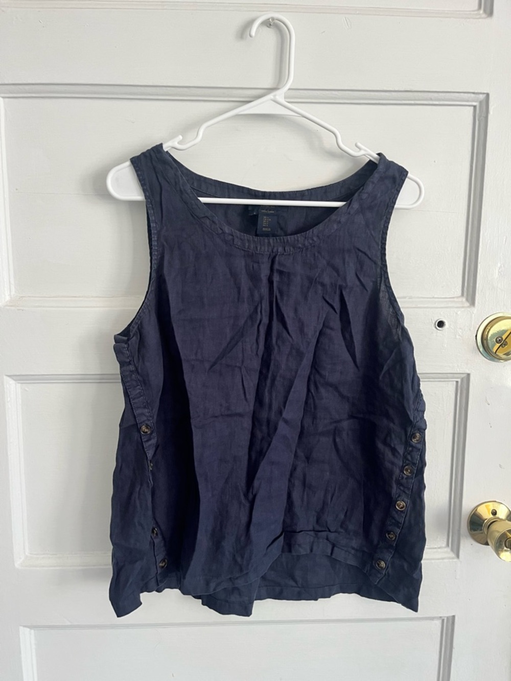 Navy blue linen button-up top with side buttons, RACHEL ROY - Picture 2 of 4